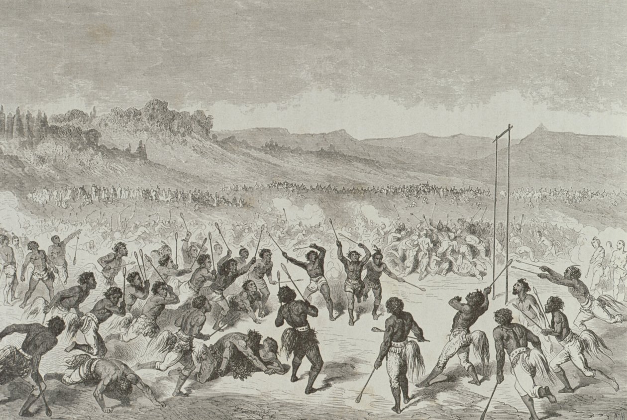 Choctaw Indians Playing a Ball Game v 50. letech 19. století, z „Le Tour du Monde“, vydané v Paříži, 60. léta 19. století od French School