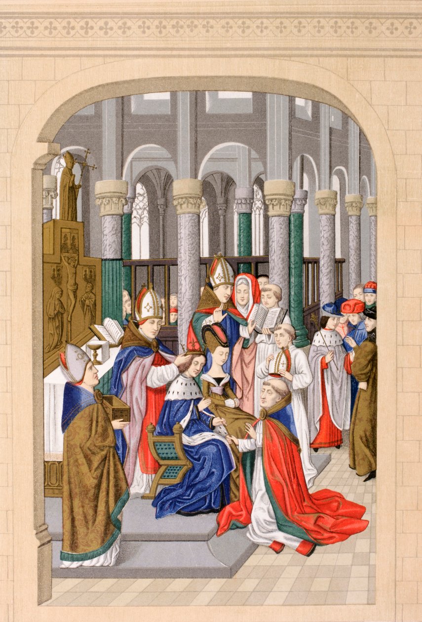 Korunovace Karla V., francouzského krále, květen 1364, z „Les Arts au Moyen Age“, vydáno 1873 od French School