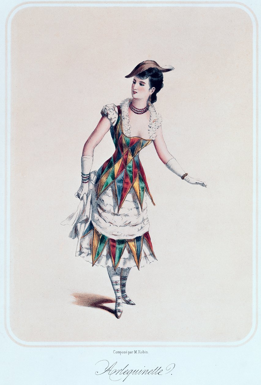 Kostýmní návrh pro ženského harlekýna, kolem roku 1880 od French School