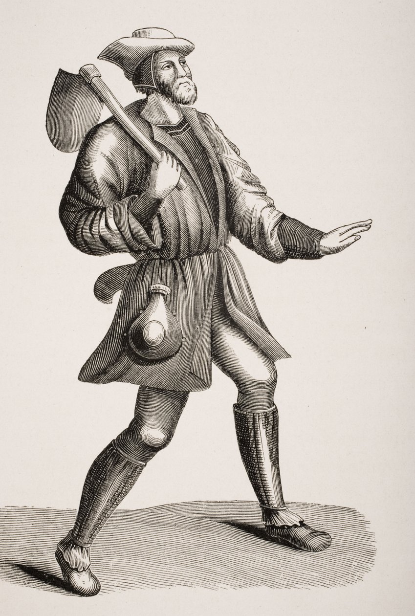 Kostým rolníka podle miniatury z 15. století z „Le Moyen Age et La Renaissance“ od Paula Lacroixe (1806-84) z roku 1847 od French School