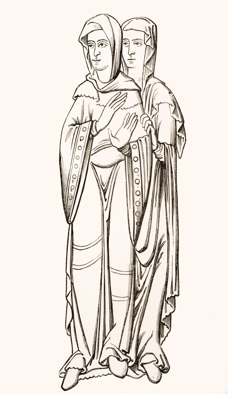 Kostýmy dam z franského dvora (6.–10. století) z „Le Moyen Age et La Renaissance“ od Paula Lacroixe (1806–84) vydané v roce 1847 od French School