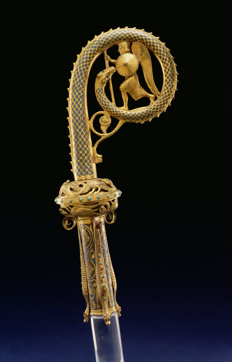 Crozier Head: Saint Michael and the Dragon, 1210-25 (zlacená měď s champleve smaltováním) od French School