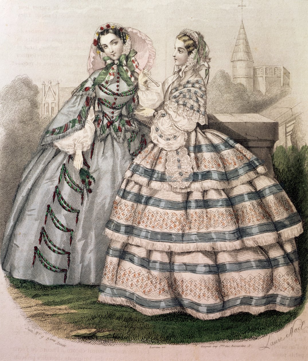 Denní šaty z roku 1858, vyryto Barreauem od French School