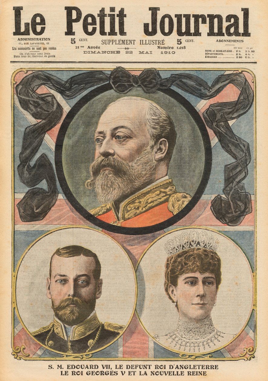 Smrt krále Edwarda VII., krále Jiřího V. a královny Marie, ilustrace z 