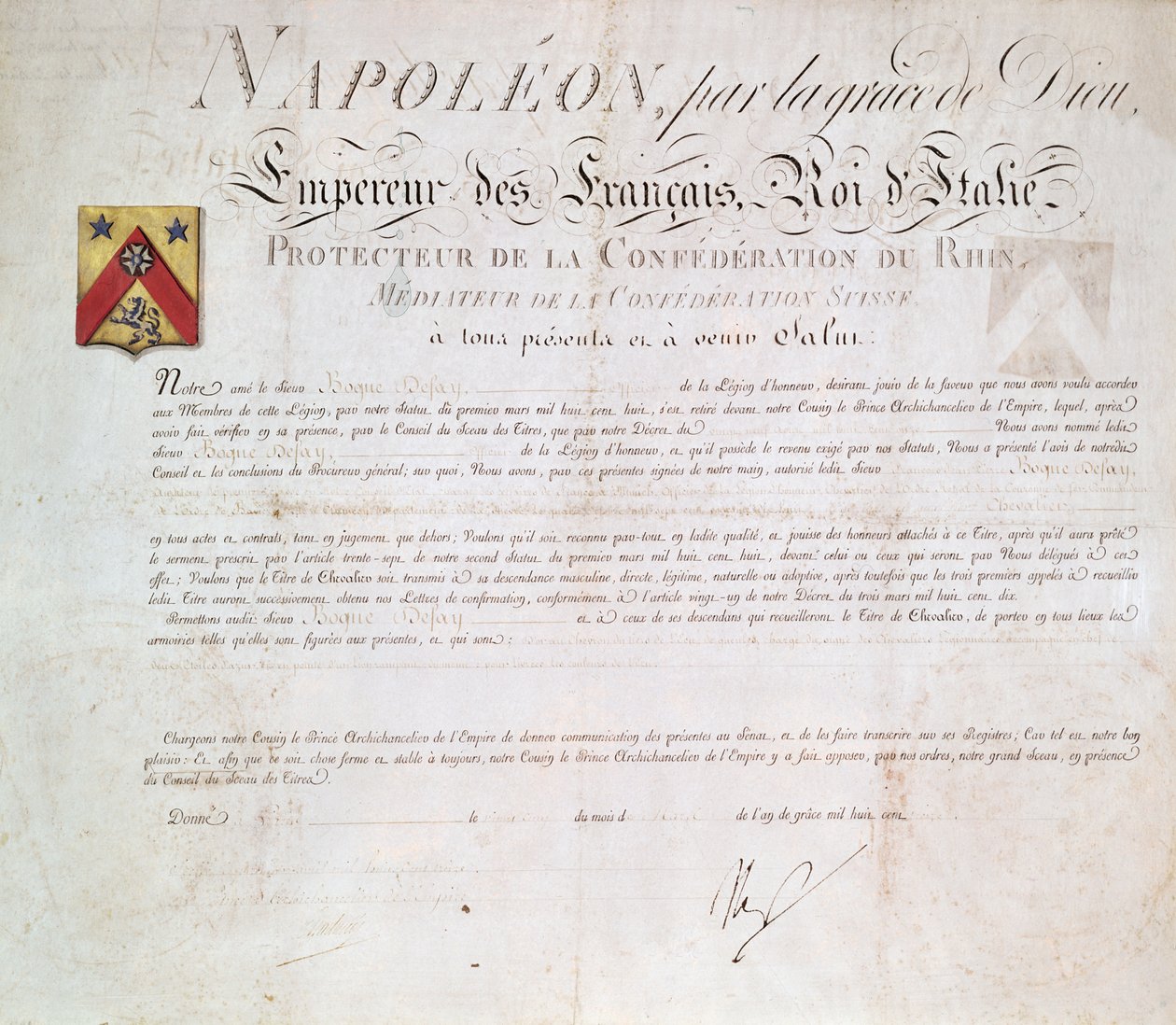 Dekret šlechty vytvořený za Prvního císařství, 1813 od French School