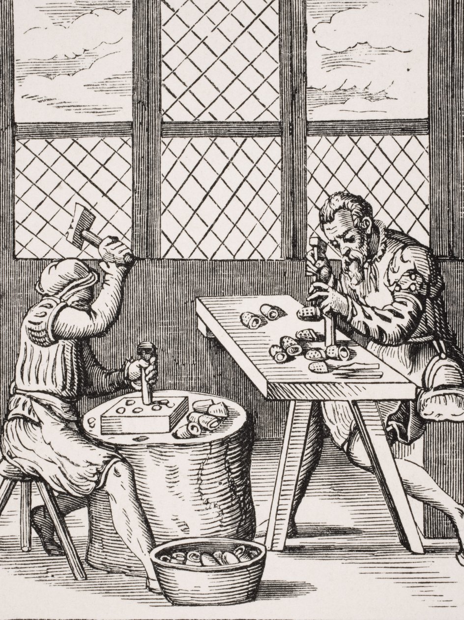 Dice Maker, reprodukce dřevorytu od Josta Ammana (1539-91) z „Le Moyen Age et La Renaissance“ od Paula Lacroixe (1806-84) vydaného 1847 od French School