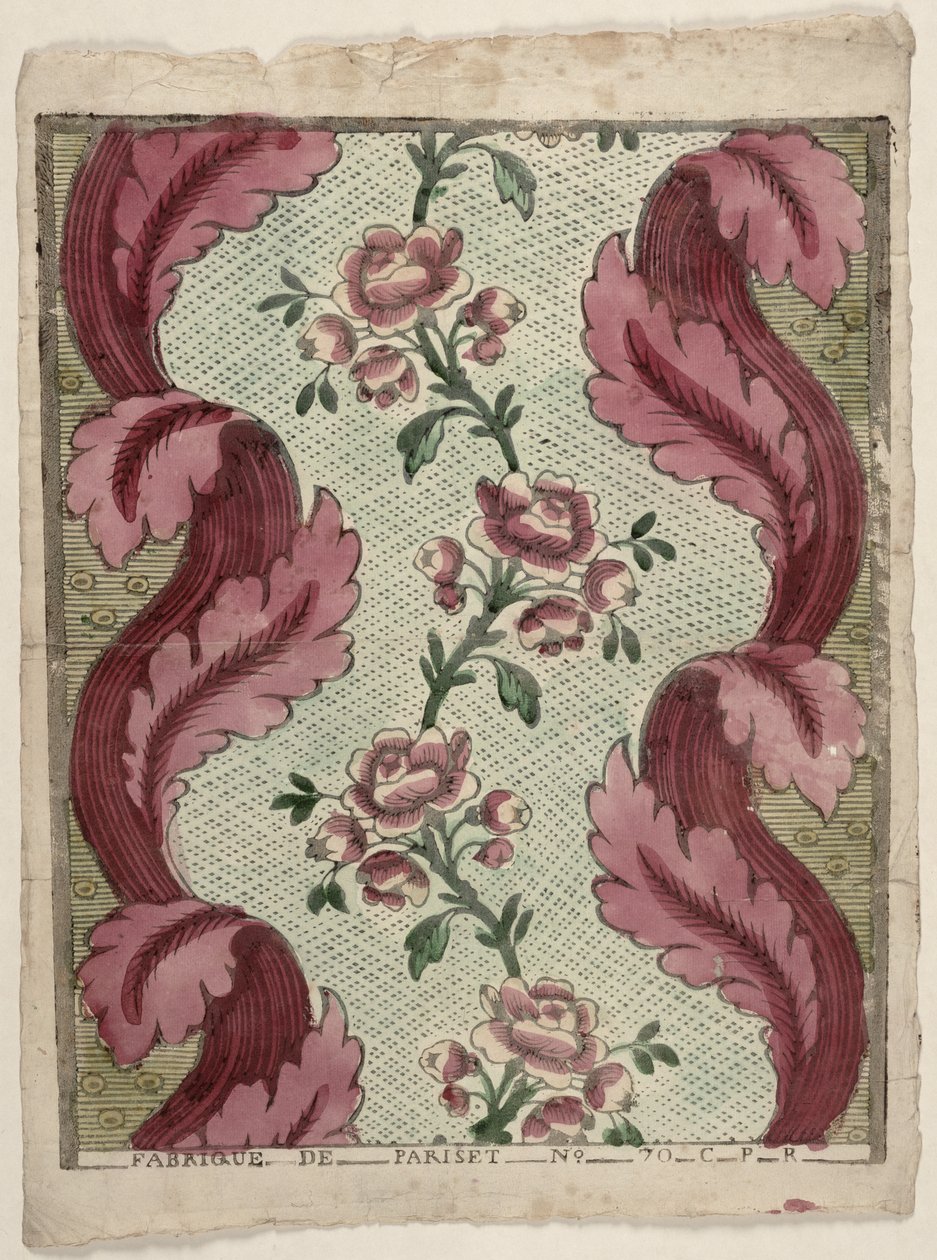 Domino papír s řadami růží, výrobce Pariset, Lyon, cca 1760-70 od French School