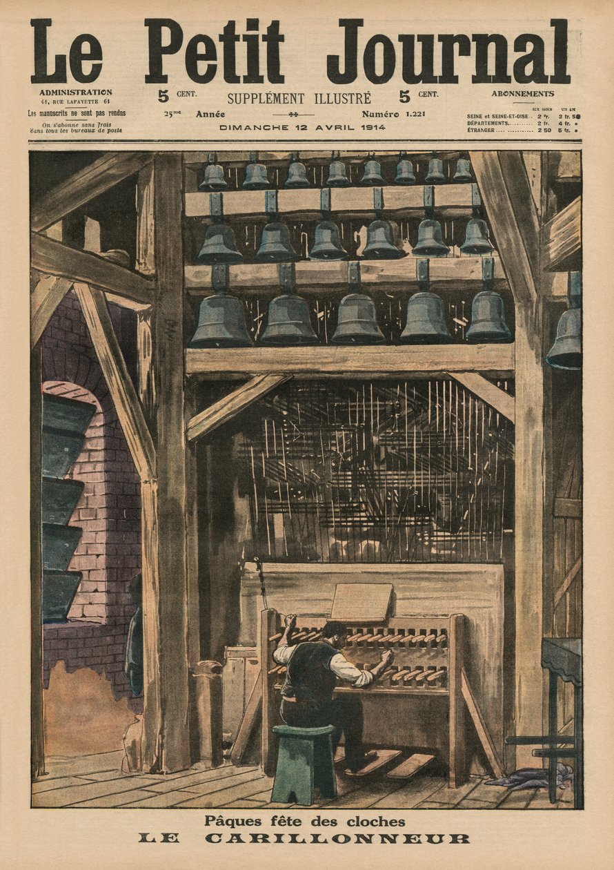 Velikonoce, zvoník, ilustrace na titulní straně z "Le Petit Journal", ilustrovaná příloha, 12. dubna 1914 od French School
