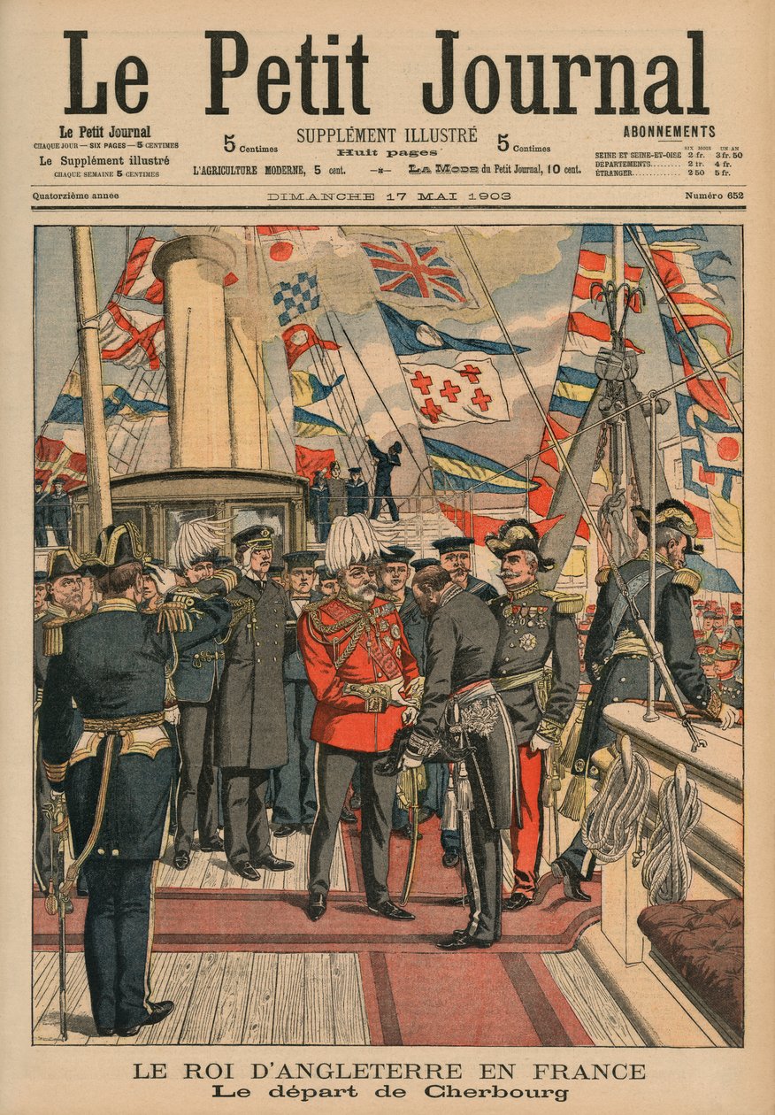 Edward VII, anglický král, odcházející z Cherbourgu, ilustrace přední obálky z 
