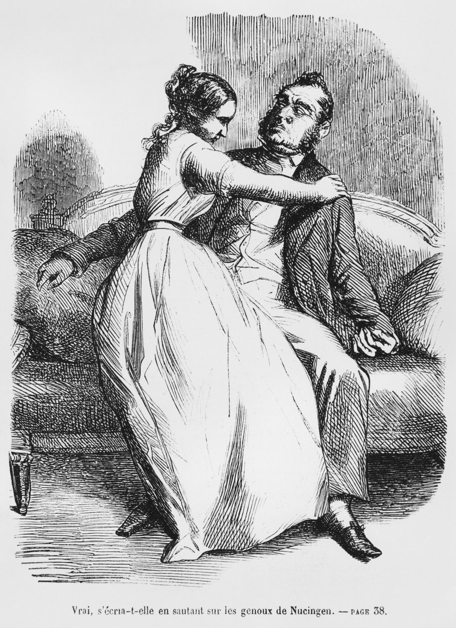 Esther van Gobseck a baron z Nucingenu, ilustrace ze Splendeurs et Miseres des Courtisanes od Honore de Balzac, vydáno 1867 od French School