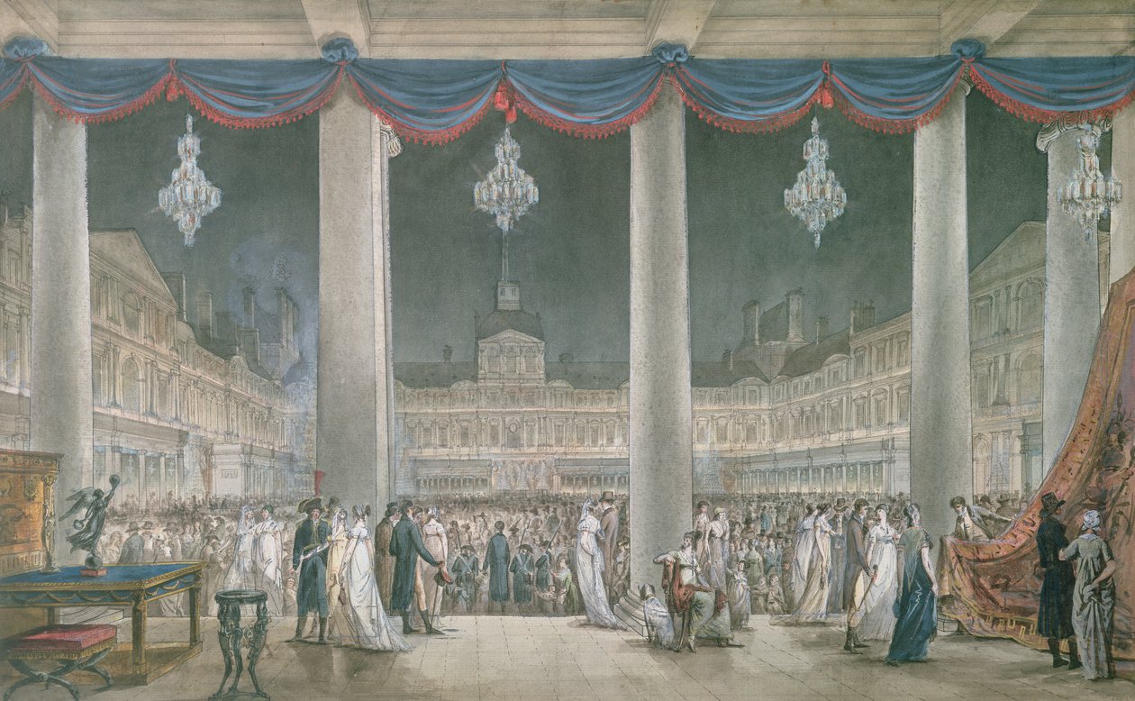 Výstava průmyslových výrobků na nádvoří Louvru v roce 1801 (kvaš a wc na papíře) od French School
