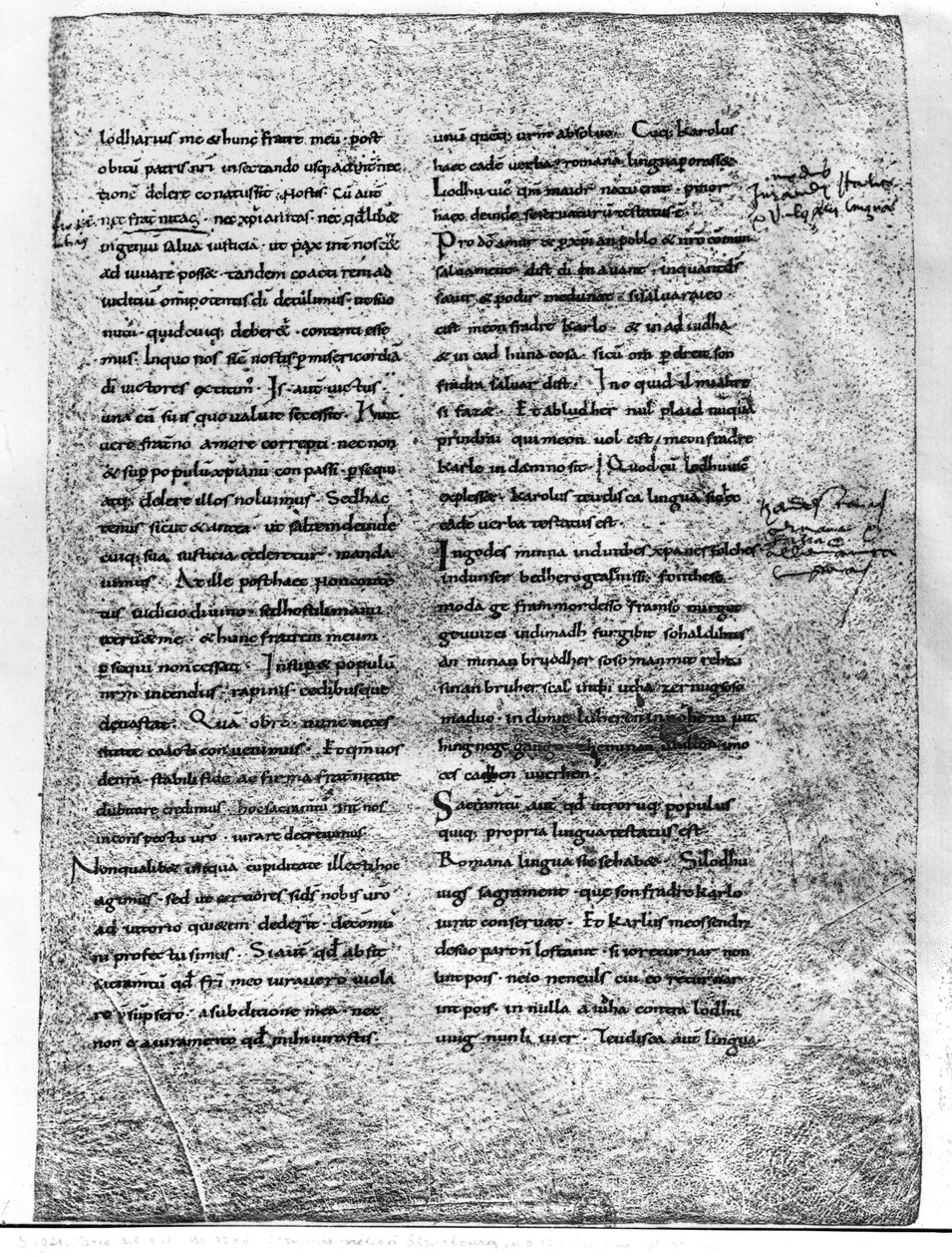 Faksimile Ms 9786 fol.135 Štrasburská přísaha, kterou složili Karel Holý (823-877) a Ludvík Němec (asi 804-876) 842 od French School