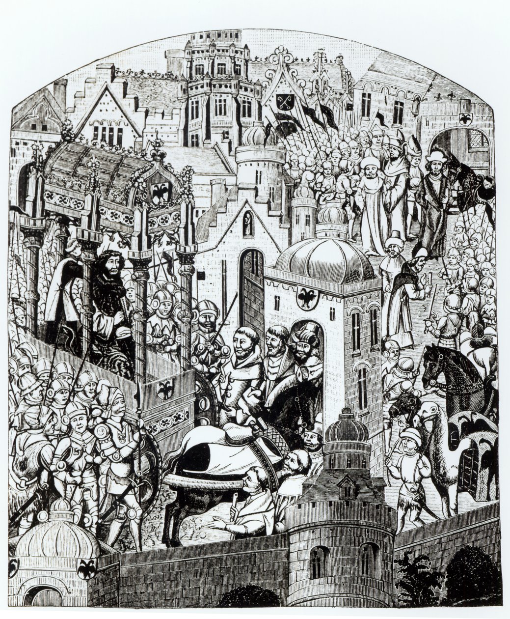 Faksimile korunovace Karla Velikého ve městě Jeruzalémě z „Chroniques de Charlemagne“ od French School