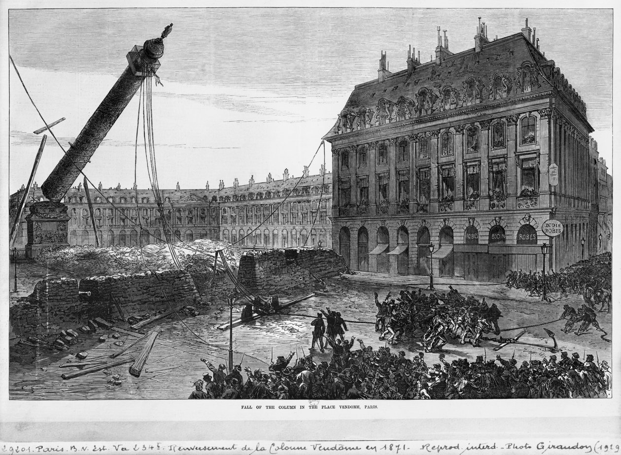Pád sloupu na náměstí Place Vendome, Paříž, 1871 od French School
