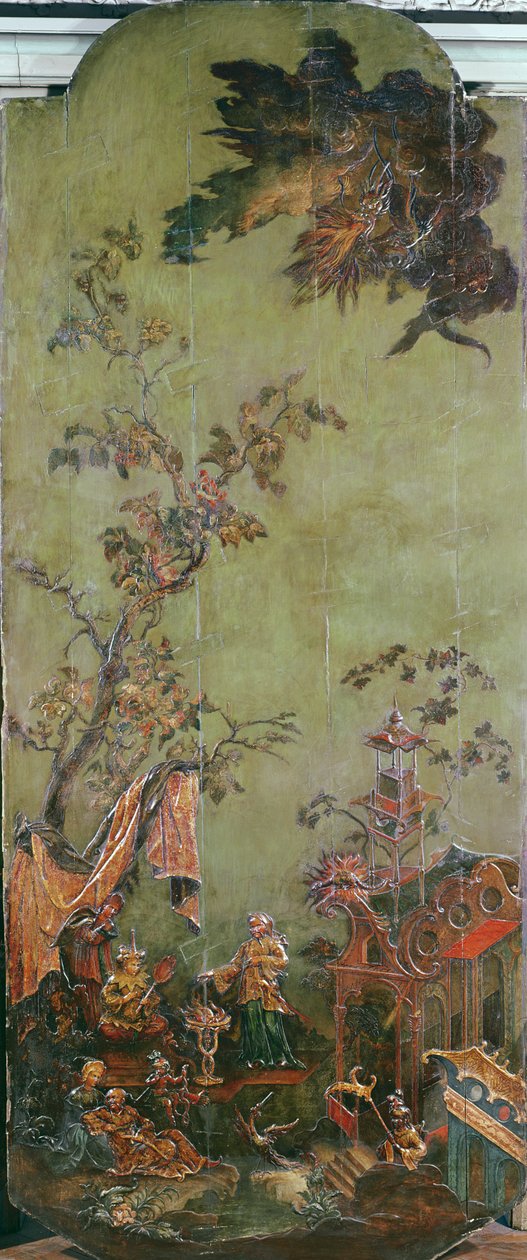Oheň, ze série panelů zobrazujících Čtyři živly, kolem roku 1730 (polychromované dřevo) od French School