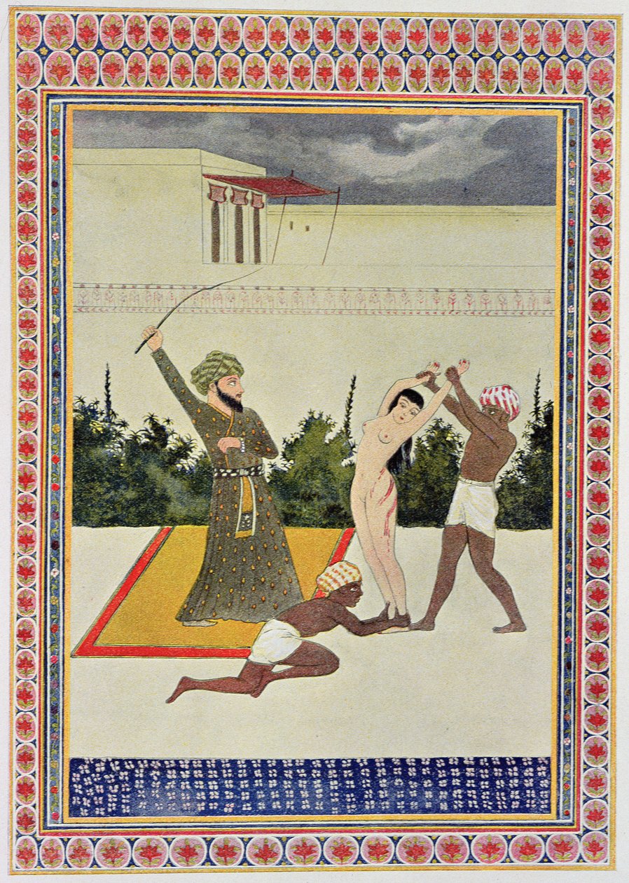 Bičování, ilustrace z The Arabian Nights, 1895 (barevná rytina) od French School