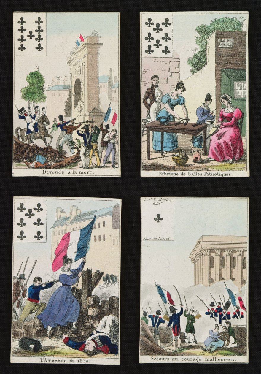 Čtyři hrací karty připomínající hrdiny července 1830, 1831 od French School