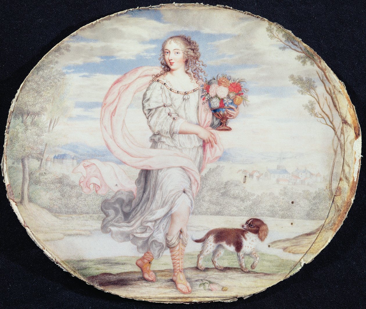 Francoise Louis de la Baume le Blanc (1644-1710) Mademoiselle de la Valliere (kvaš na pergamenu položený na kartě) od French School
