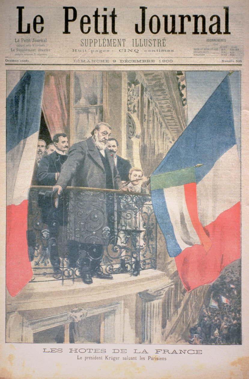 Francouzští hostitelé: Prezident Kruger pozdravuje Pařížany, přední obálka Le Petit Journal, 9. prosince 1900 (viz také 116064) od French School