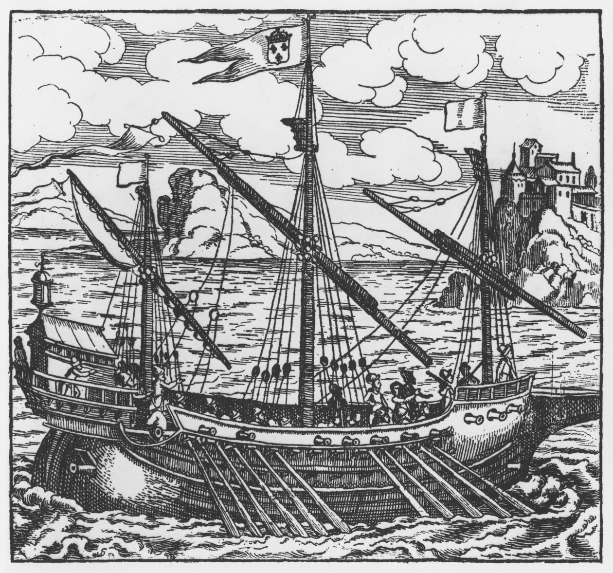 Francouzská galéra působící v přístavech Levant od Ludvíka XI. (1423-83) (xylograf) od French School