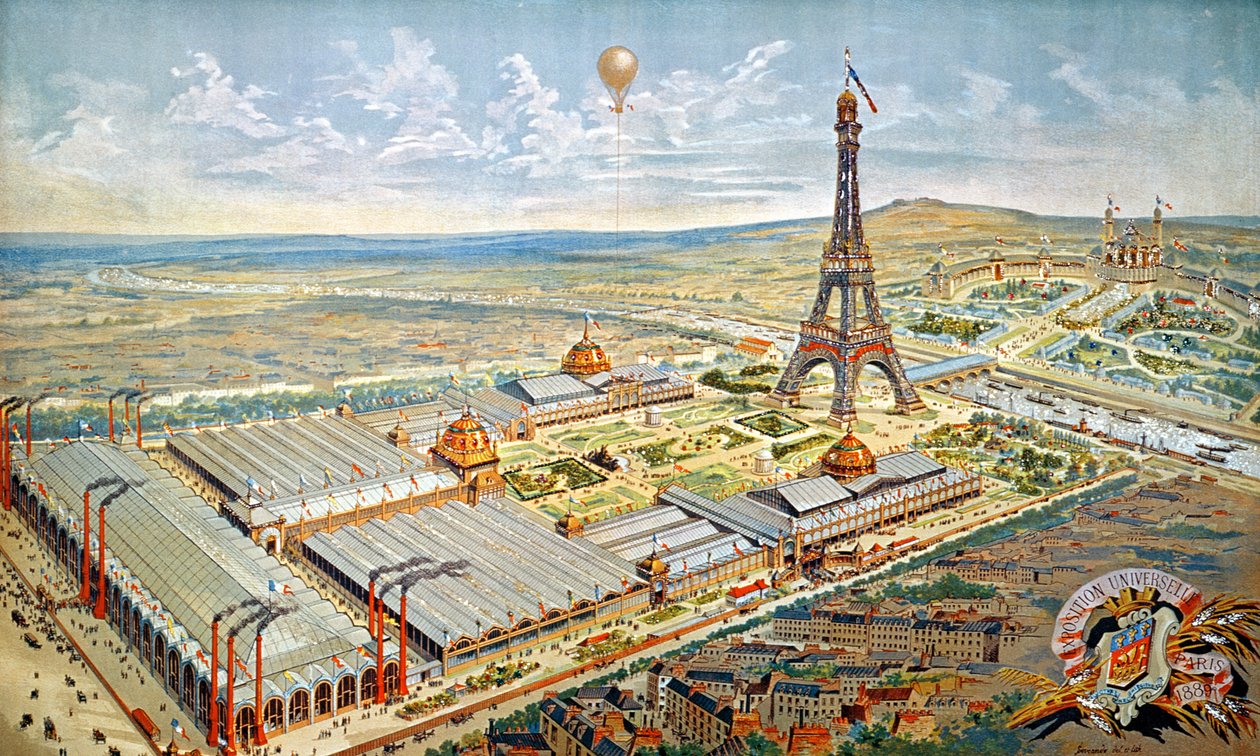 Celkový pohled na Světovou výstavu, Paříž, 1889 od French School