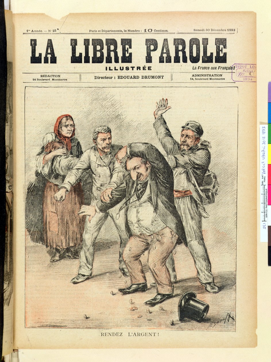 Vraťte peníze!, obálka časopisu La Libre Parole, 30. prosince 1893 od French School