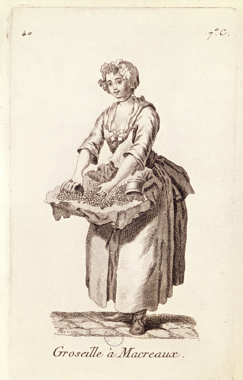 "Angrešt pro makrelu", Prodavač angreštu, z knihy Petits Metiers de Paris od French School