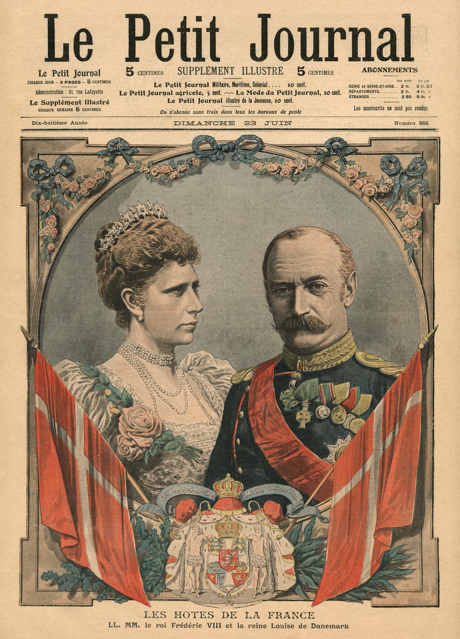 Hosté Francie, král Fridrich VIII. (1843-1912) a dánská královna Louise (1851-1926), ilustrace z 