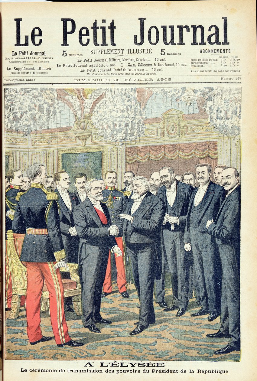 V Elysejském paláci, Slavnostní předání pravomocí prezidenta Francouzské republiky, ilustrace z „Le Petit Journal“, 25. února 1906 od French School