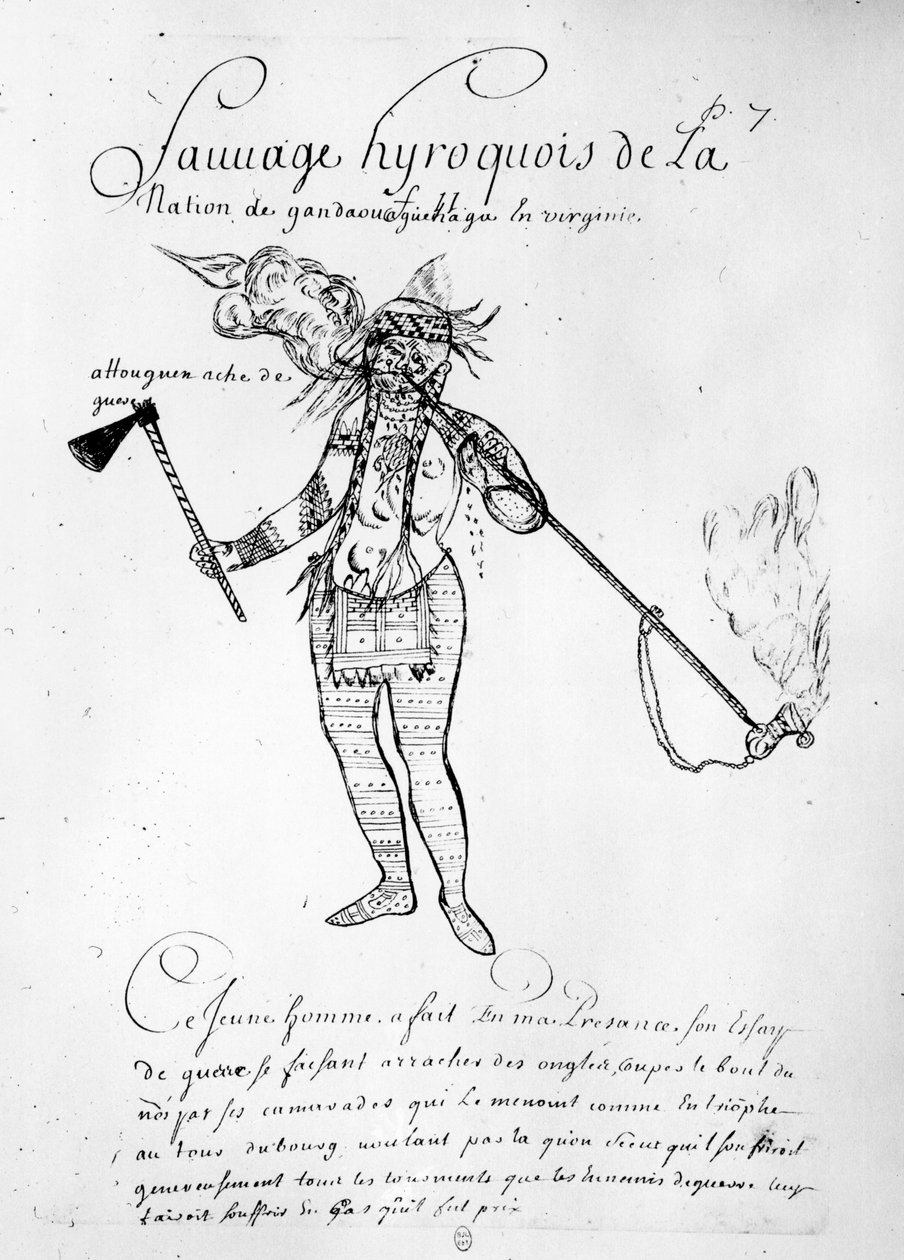 Irokézský indián z Kanady, z ‚Raretes des Indes Sauvages‘ od French School