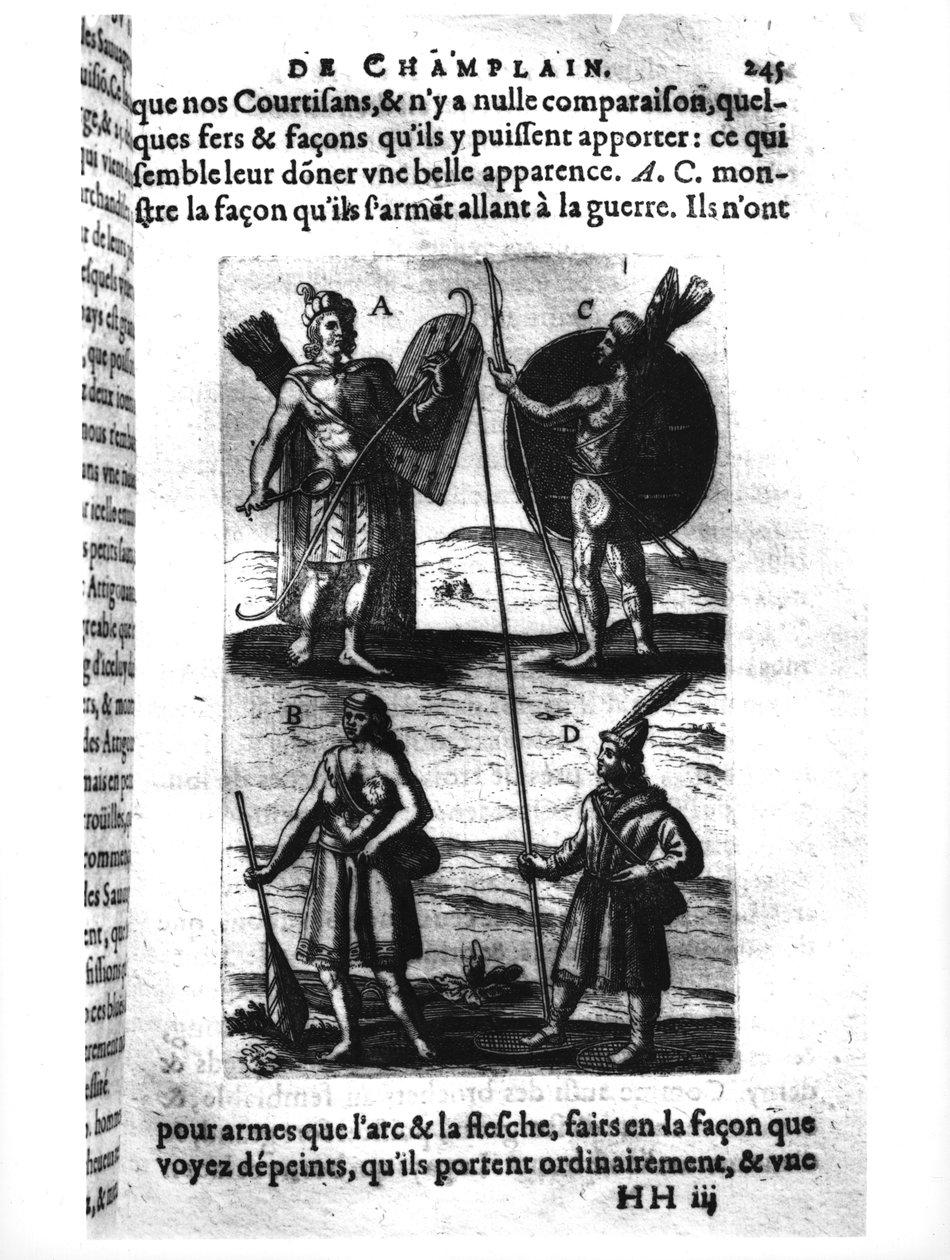 Irokéz z Nové Francie, z „Voyages de sieur Champlain“ od Samuela de Champlain (1567-1635) od French School