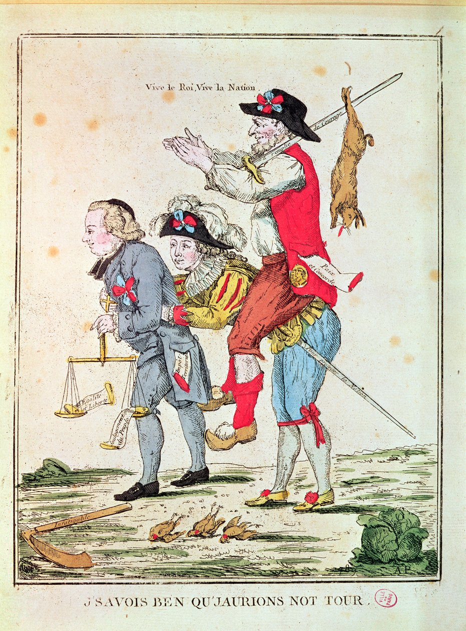 „Dobře jsem věděl, že na nás přijde řada“, karikatura zobrazující Tři řády, 1789 od French School