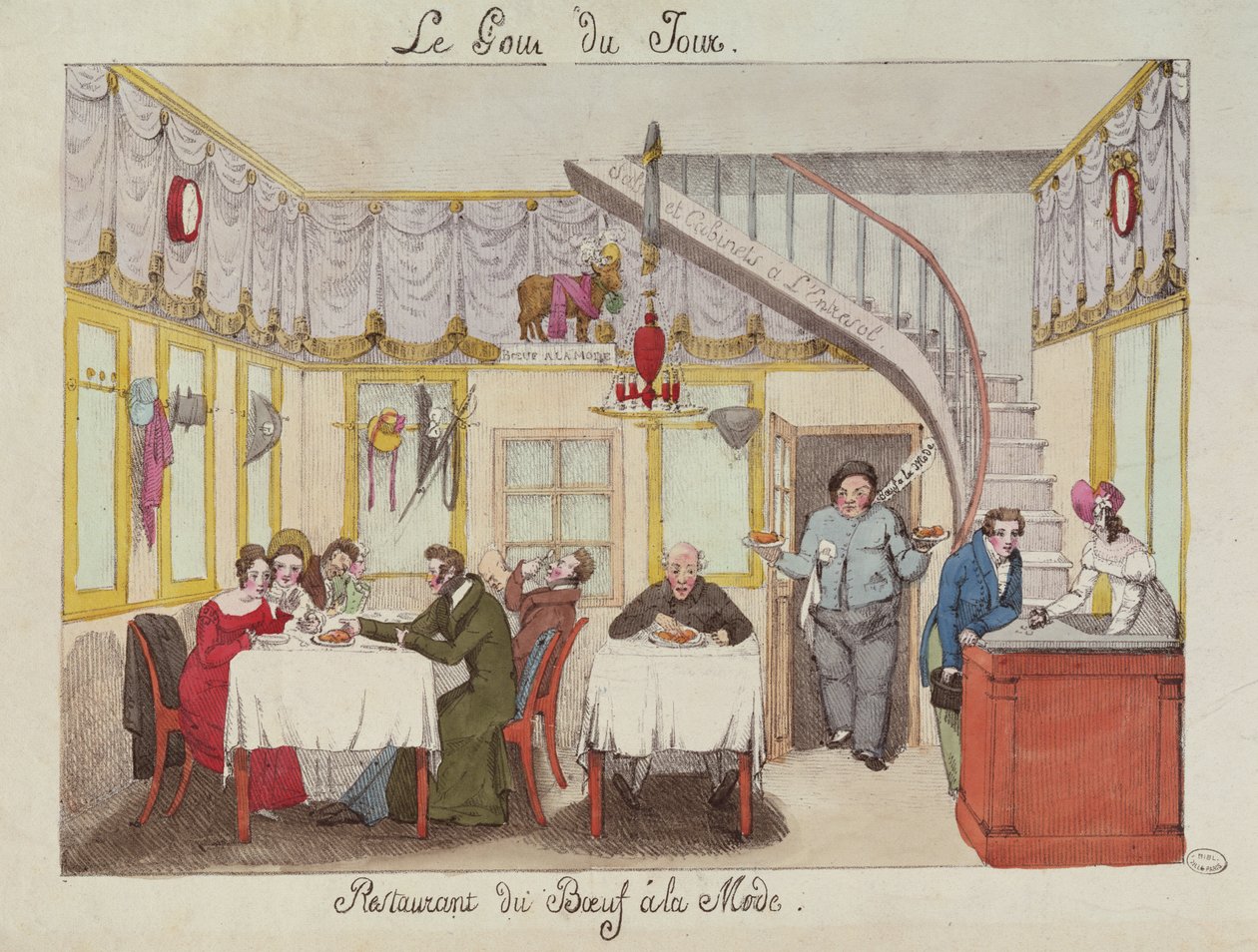 Hovězí maso a la Mode, rue Valois, Paříž, z Le Gout du Jour, kolem roku 1830 (viz také 167981) od French School