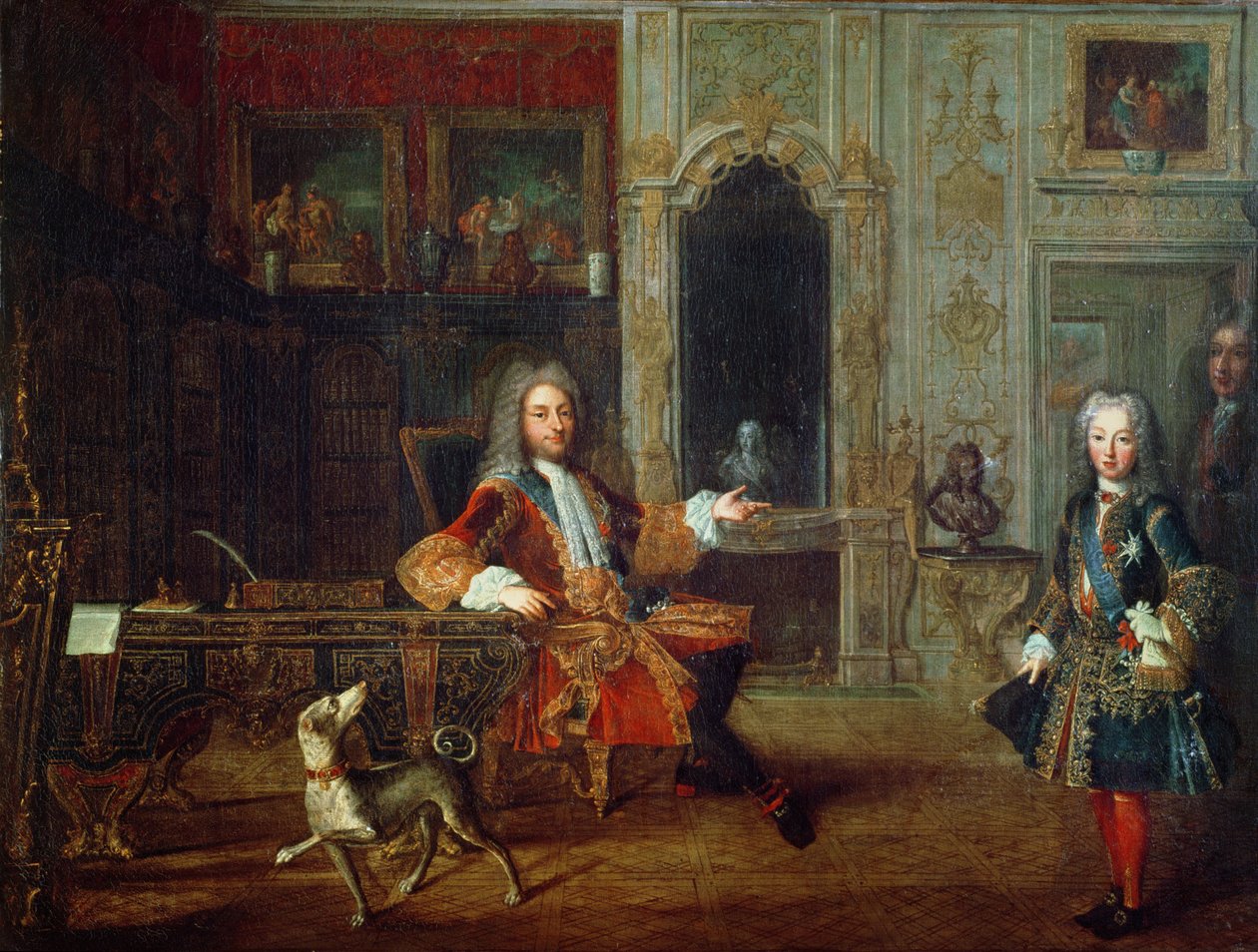 Ludvík XV (1710-74) a regent, Philippe II (1674-1723) vévoda z Orleansu ve studii Grand Dauphin ve Versailles, kolem roku 1720 od French School