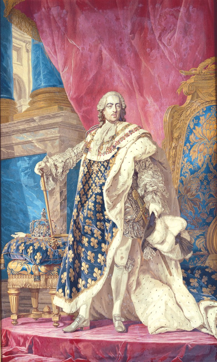 Ludvík XV (1710-74) v korunovačních róbách (tapisérie) od French School
