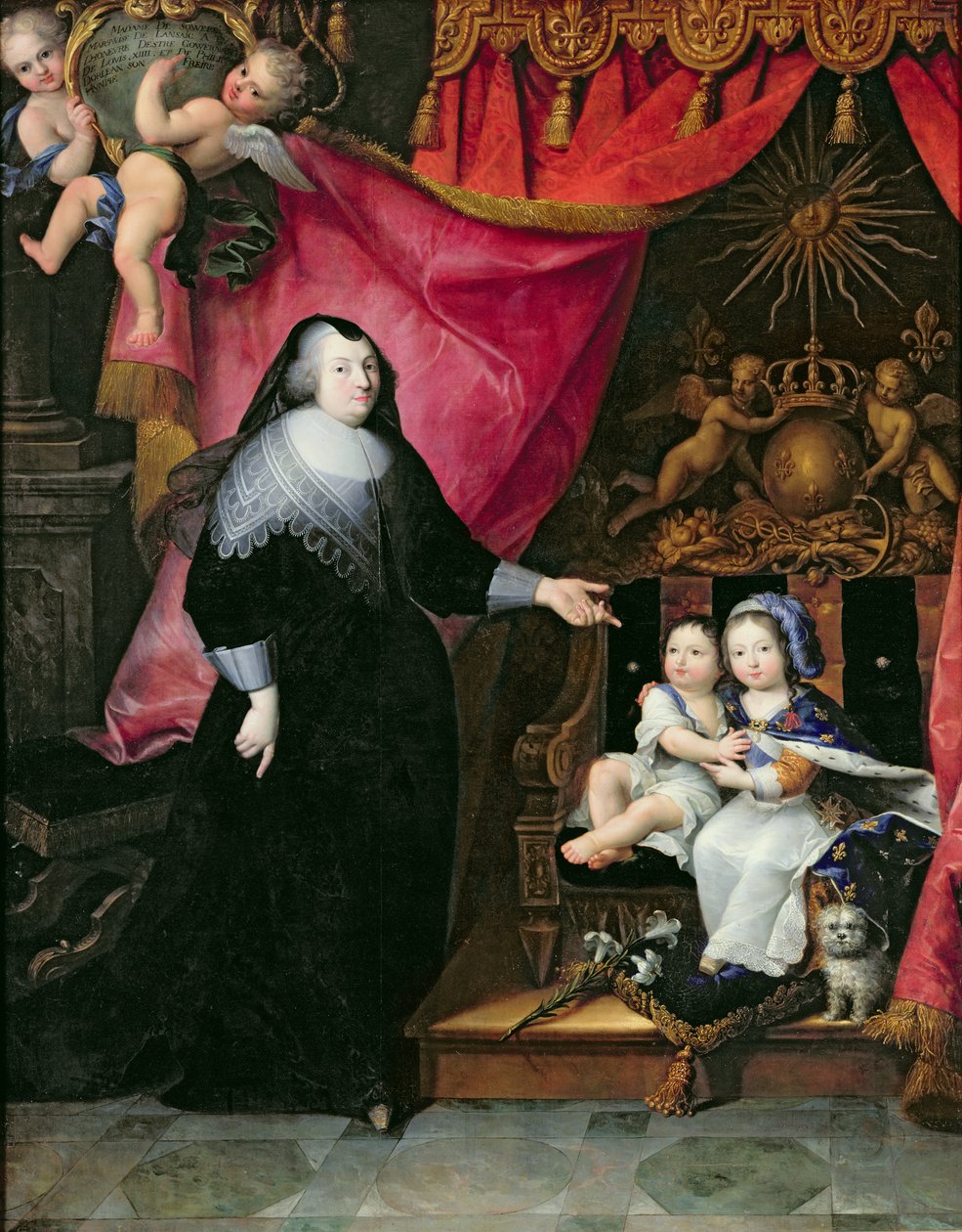 Madame de Lansac (1582-1657) a děti Francie, Ludvík XIV. (1638-1715) a jeho bratr Filip Orleánský (1640-1701) po roce 1640 od French School