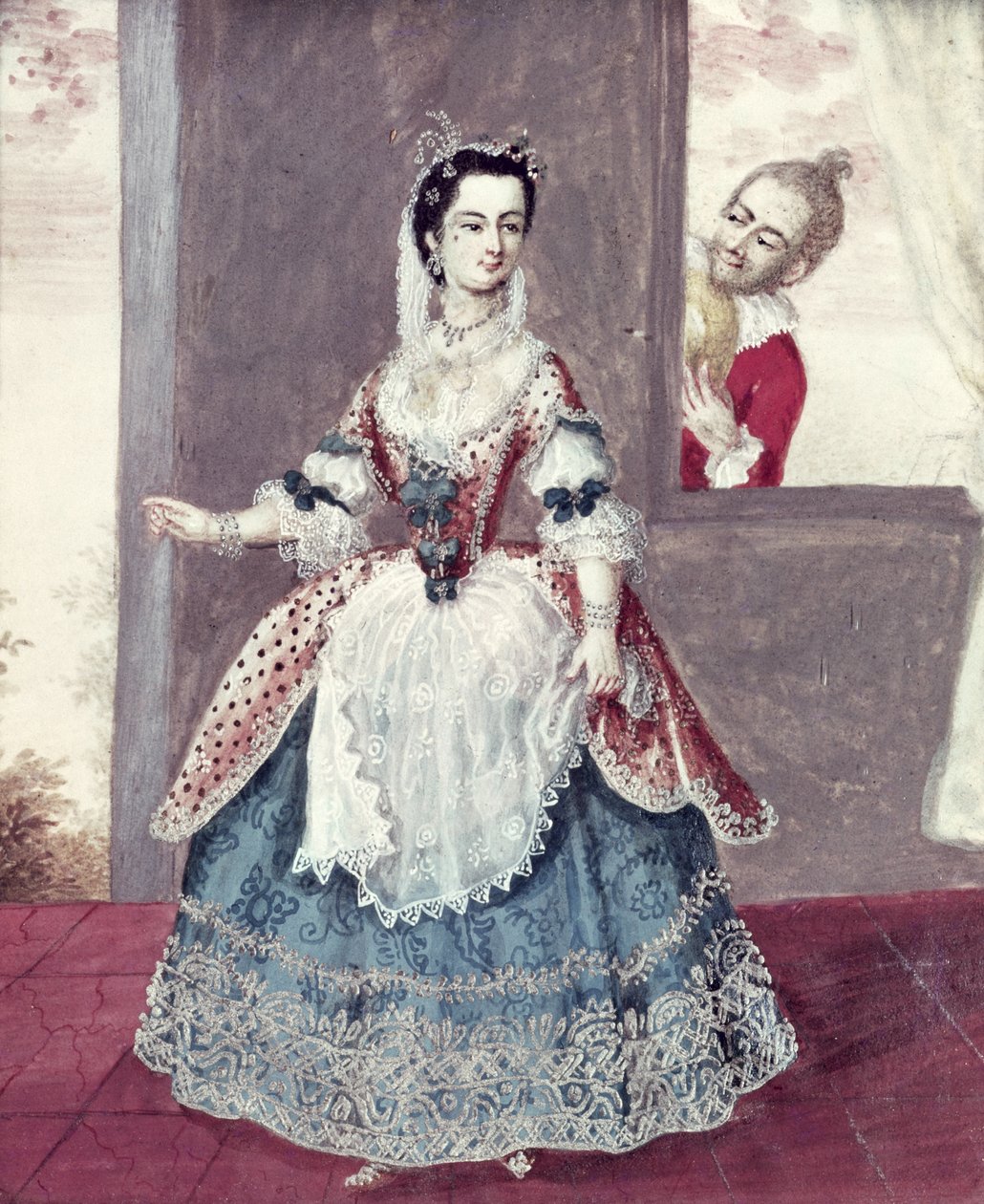 Mademoiselle Contat (1760-1813) v roli Suzanne ve "Figarově svatbě od French School