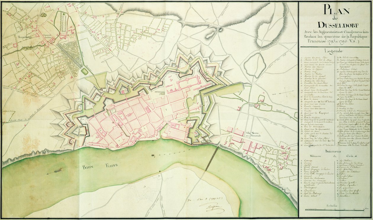Mapa Düsseldorfu, 1797 od French School