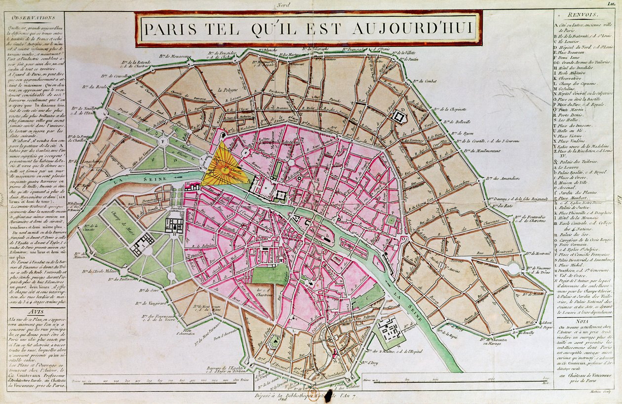 Mapa Paříže, červen 1800 od French School