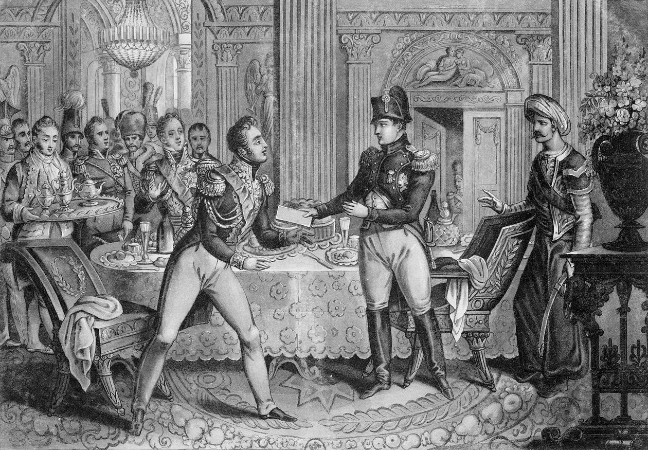 Maršál Pierre Francois Joseph Lefebvre (1755-1820) Napoleonem (1769-1821) vytvořen vévodou z Dantzigu po obléhání Dantzigu, 26. května 1807 od French School