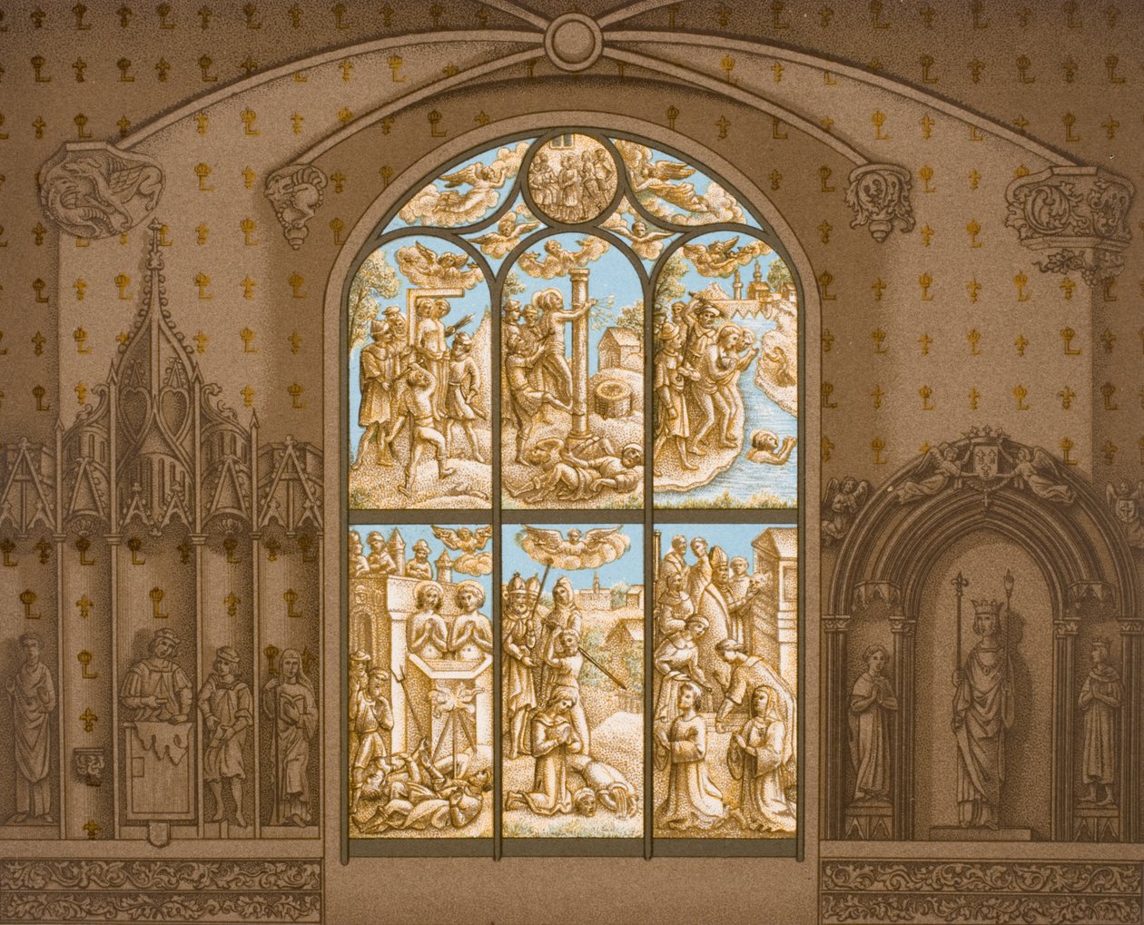 Mučednictví svatých Crispina a Crepiniena, z „Le Moyen Age et La Renaissance“ od Paula Lacroixe (1806-84), vydáno 1847 od French School