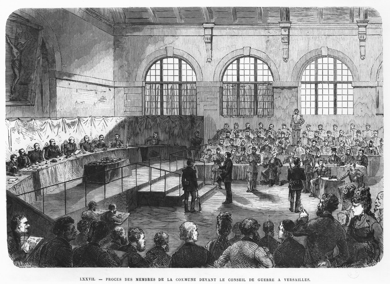 Členové Komuny byli postaveni před válečný soud ve Versailles, 1872 od French School