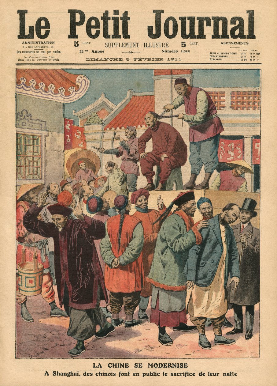 Modernizace Číny, Číňané mají v Šanghaji odříznutý copánek, ilustrace z 