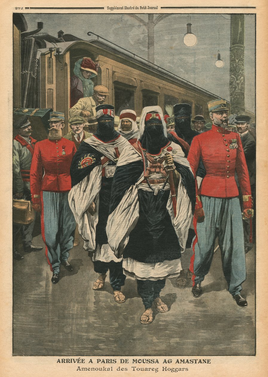 Moussa Ag Amastane přijíždějící do Paříže, ilustrace z 