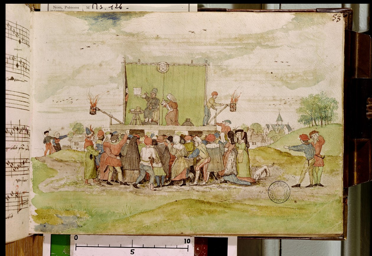 Paní 126 f.53r šarlatánská doktorka odposlouchávala moč pro svou diagnózu, z 