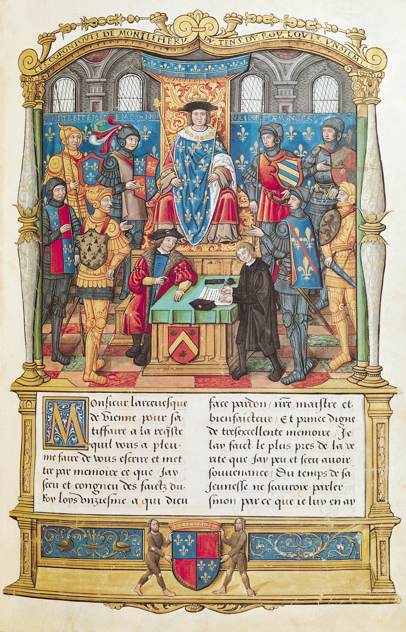 Ms 18 fol 1r Prezentace pamětí Ludvíka XI, z pamětí Philippa z Commines (1445-1509) od French School