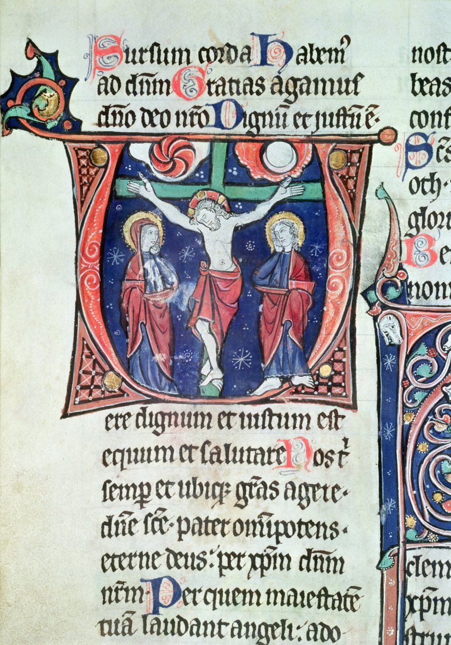 Ms 228 fol. 89v Ukřižování, z Missal de la Consecration de l’Abbatiale de Vauclair, 1257 od French School