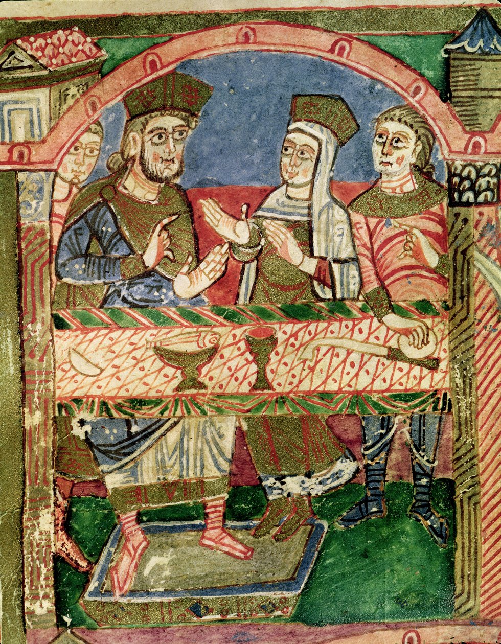 Ms 250 f.24r St. Radegund (518-87) u stolu Clothara I (497-561) ze života svatého Radegunda (detail 173477) od French School