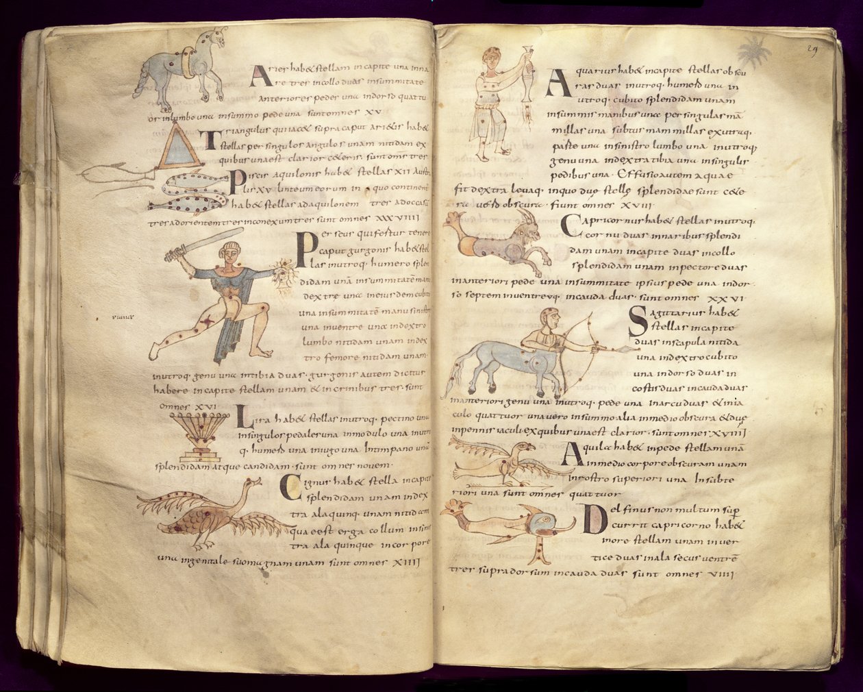 Ms 422 Fol.27v a 29v Cesta Měsíce napříč souhvězdími, z „De Natura Rerum“ od Isidora ze Sevilly od French School