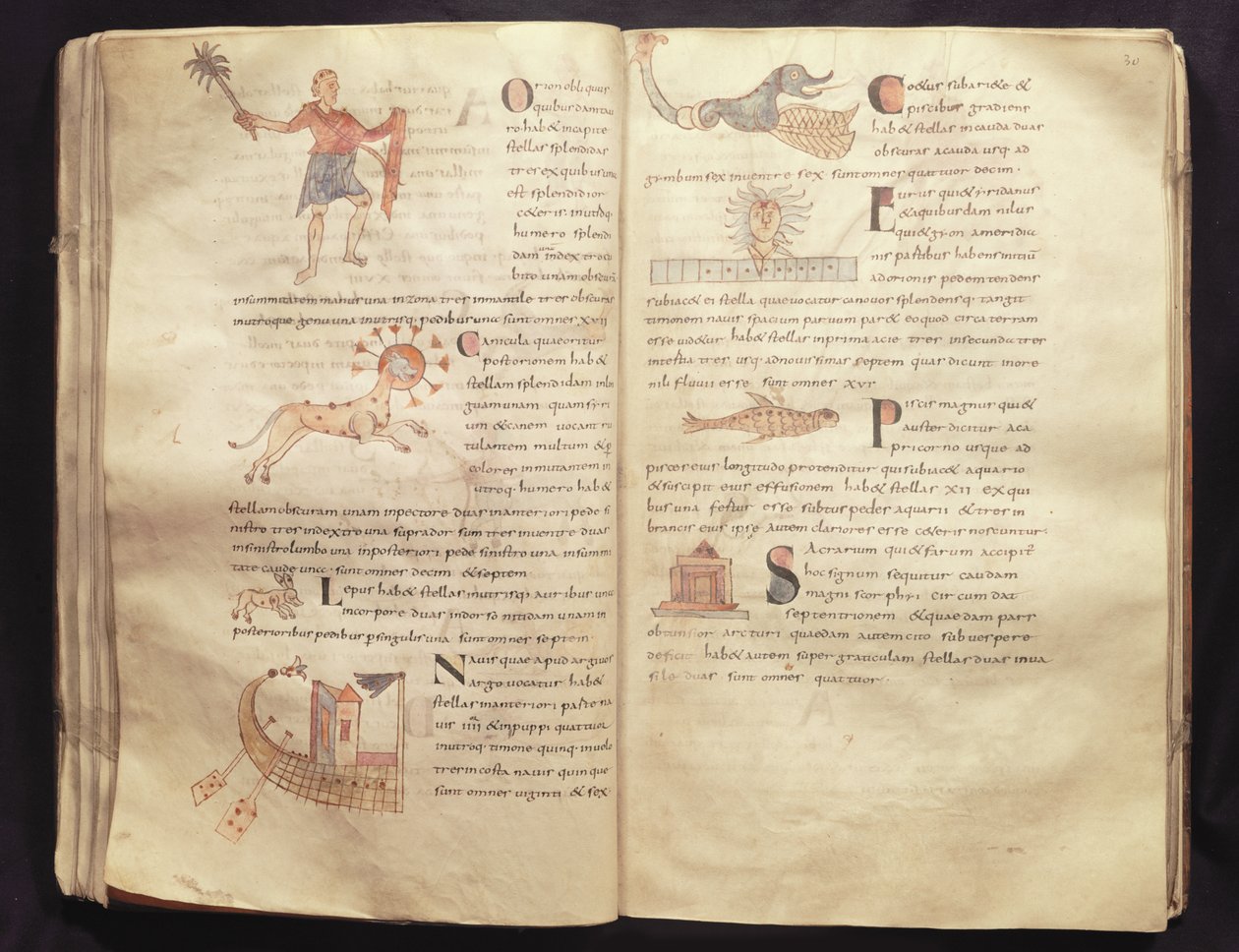Ms 422 Fol.29 a 30 Cesta měsíce napříč souhvězdími, z „De Natura Rerum“ od Isidora ze Sevilly od French School